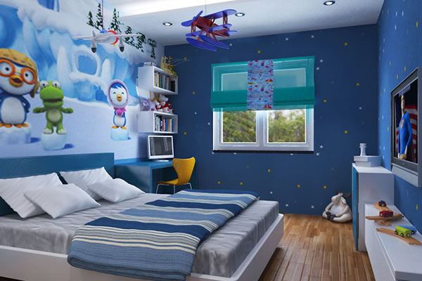 Ý tưởng sơn nội thất với tone xanh lam cho phòng bé trai