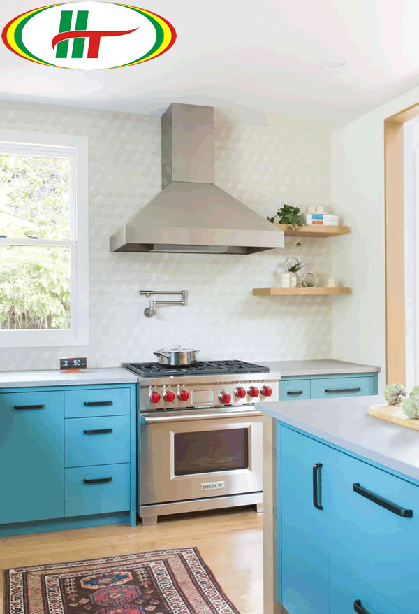 Gợi ý sơn phòng bếp màu xanh không bao giờ lỗi mốt